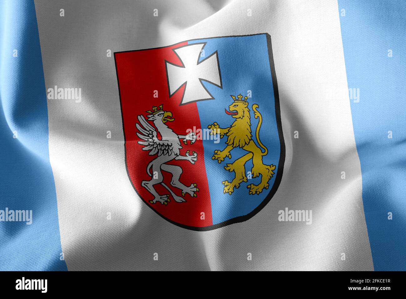 3D Illustration Flagge der Subcarpathia Voivodship ist eine Region von Polen. Winken auf dem textilen Hintergrund der Windfahne Stockfoto