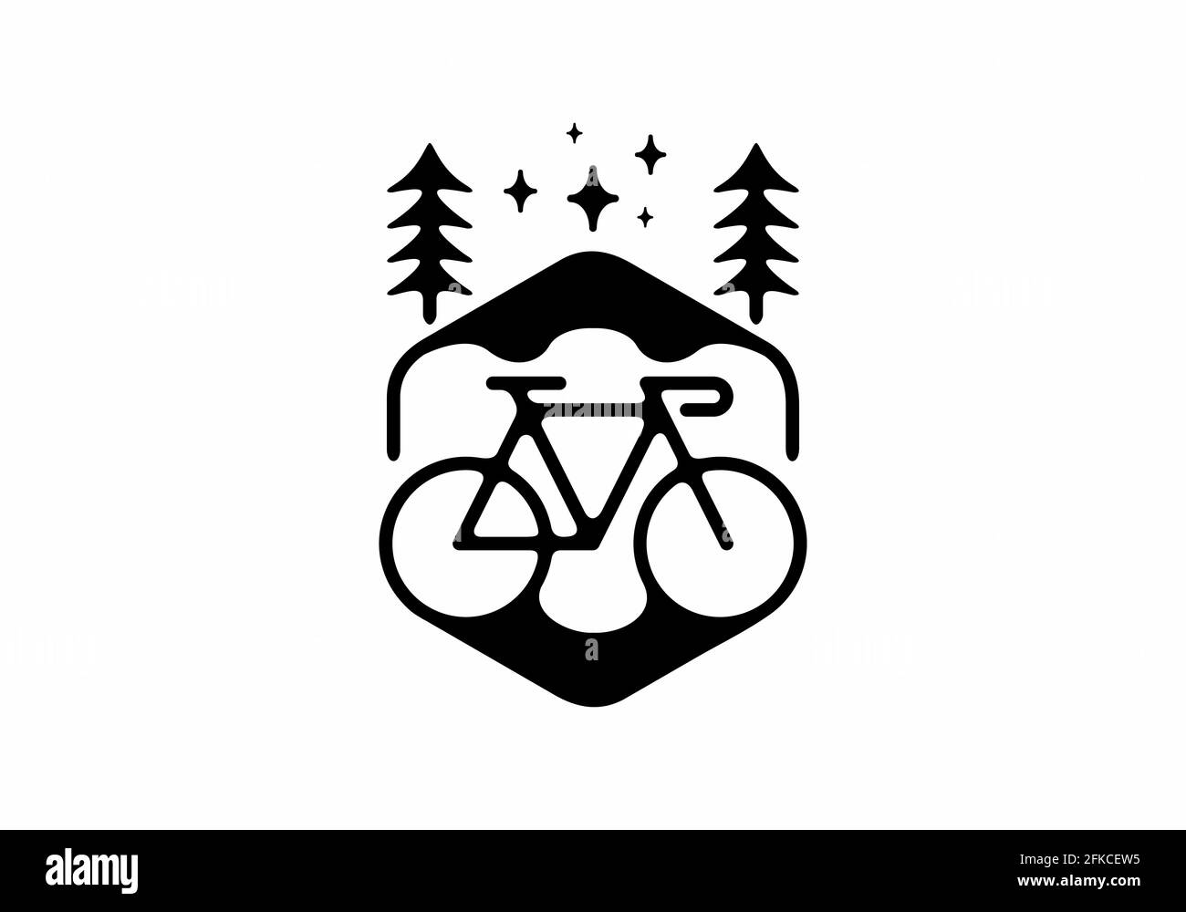 Schwarze Linie Kunst Illustration von Fahrrad in Hexagon-Form Design Stock Vektor