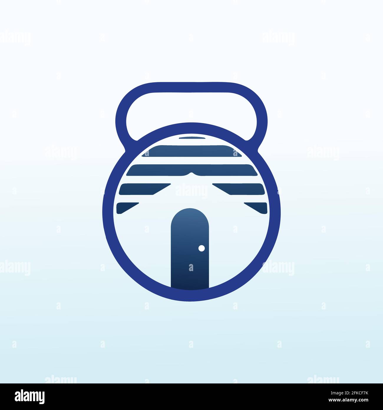 Holzgebäude mit Fitness-Kurzhantel-Icon-Vektor-Logo-Design. Stock Vektor