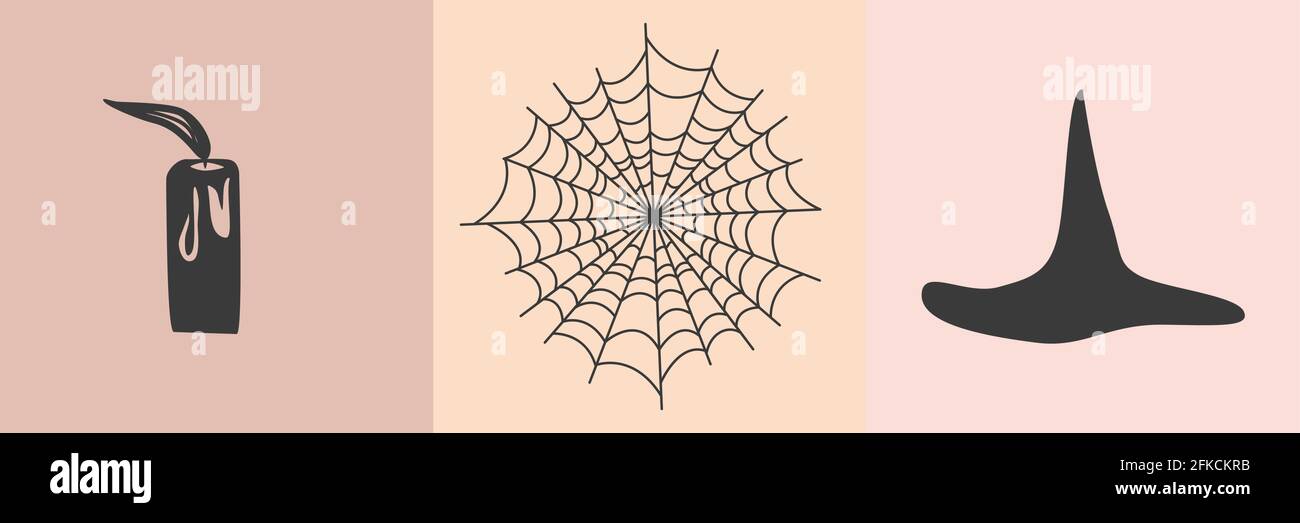 Sammlung mystischer und geheimnisvoller Illustrationen im handgezeichneten Stil. Schädel, Tiere, Weltraumobjekte, Zauberkugel, Kristalle, Hände. Stock Vektor