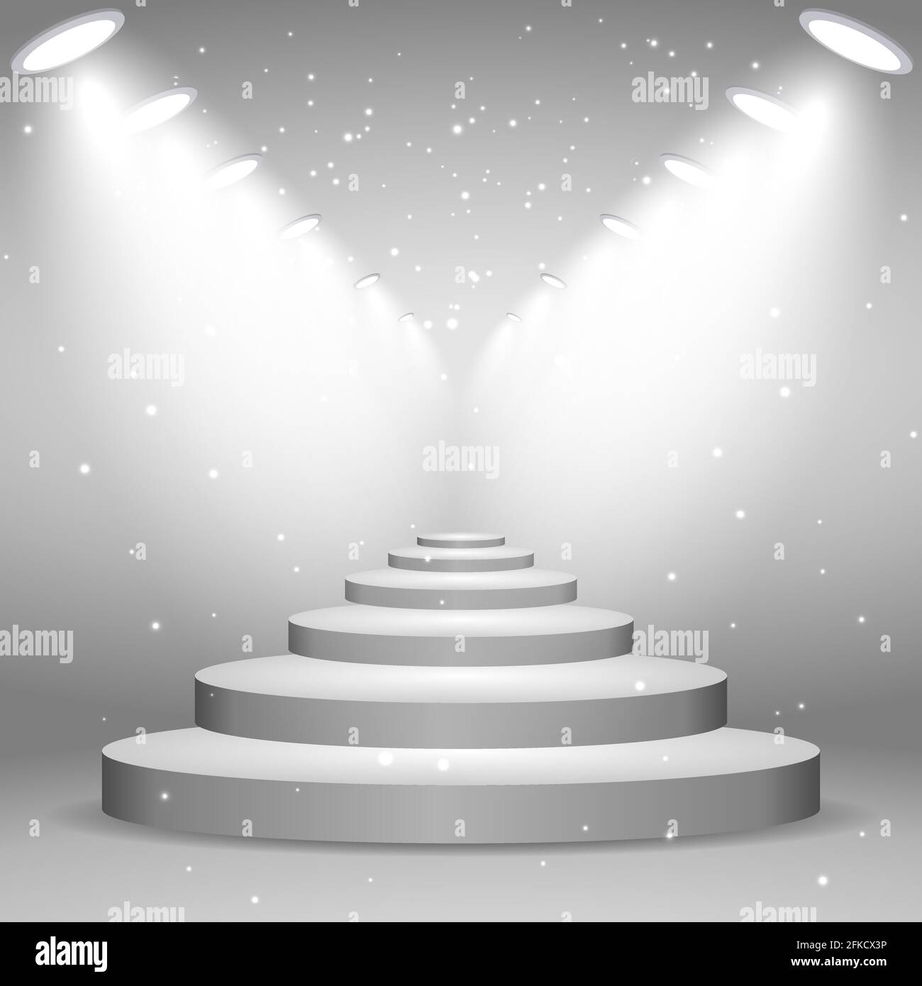 Weiße Treppe beleuchtet durch Scheinwerfer, realistische Vektor-Illustration Vorlage für Ihr Design Stock Vektor