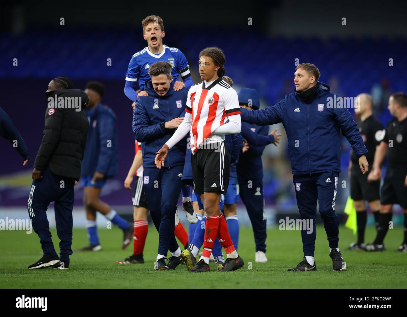Ipswich, England, 30. April 2021. Luther Williams von Sheffield Utd schlug beim englischen Fußballspiel des FA Youth Cup in der Portman Road, Ipswich, auf. Bildnachweis sollte lauten: David Klein / Sportimage Kredit: Sportimage/Alamy Live News Stockfoto
