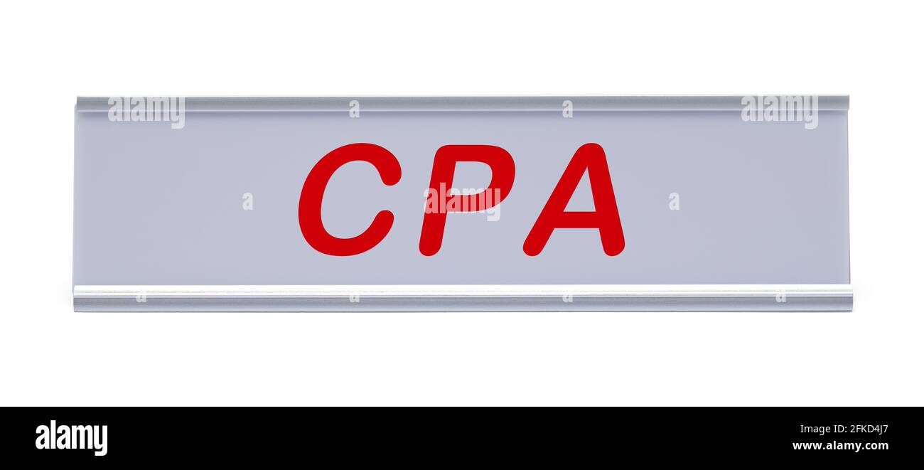 Namensschild aus Metall mit CPA-Ausschnitt. Stockfoto