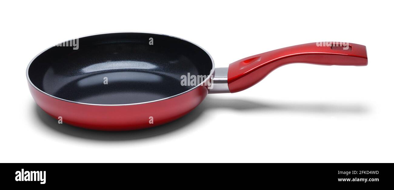 Rote Leere Bratpfanne, Seitenansicht, Ausschnitt. Stockfoto