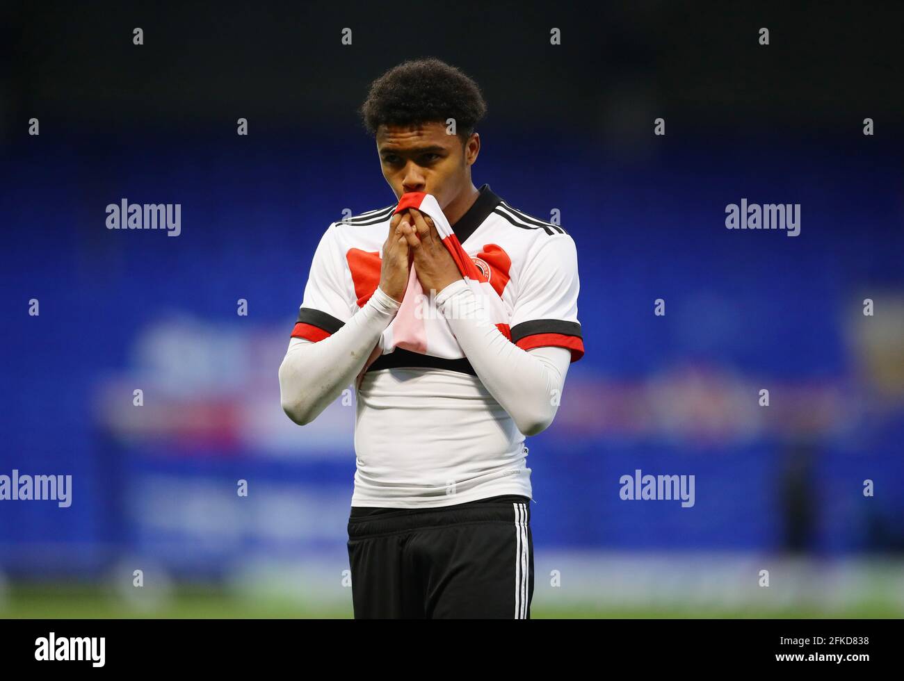 Ipswich, England, 30. April 2021. Antwoine Hackford aus Sheffield Utd wurde beim englischen Fußballspiel des FA Youth Cup in der Portman Road, Ipswich, niedergeschlagen. Bildnachweis sollte lauten: David Klein / Sportimage Kredit: Sportimage/Alamy Live News Stockfoto