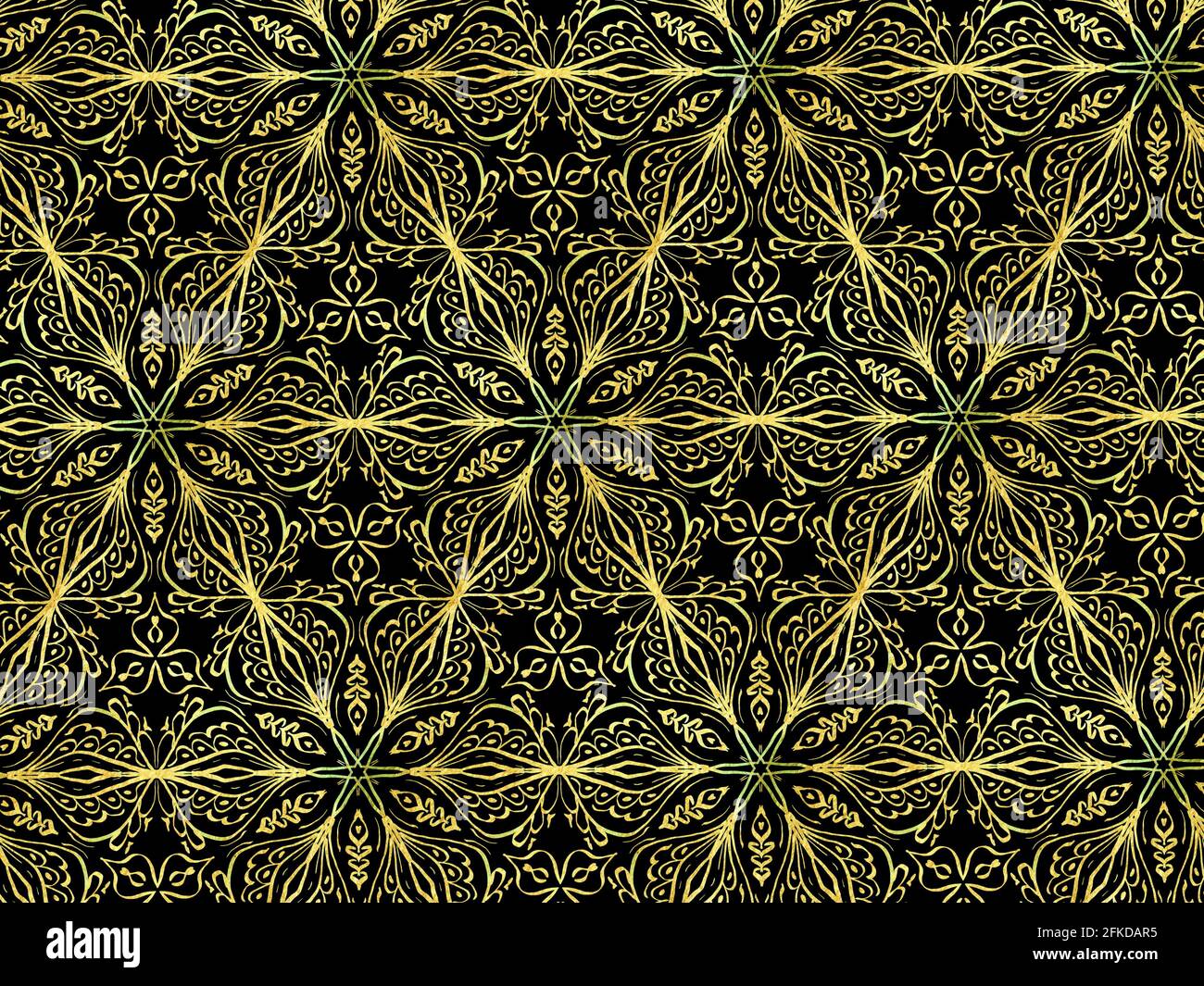 Goldene arabische Ornamente nahtloses Muster. Araber Mode, geometrische islamische Ornament und Gold ramadan nahtlose marokkanische Fliesenmuster Motiv mit schwarzem b Stockfoto