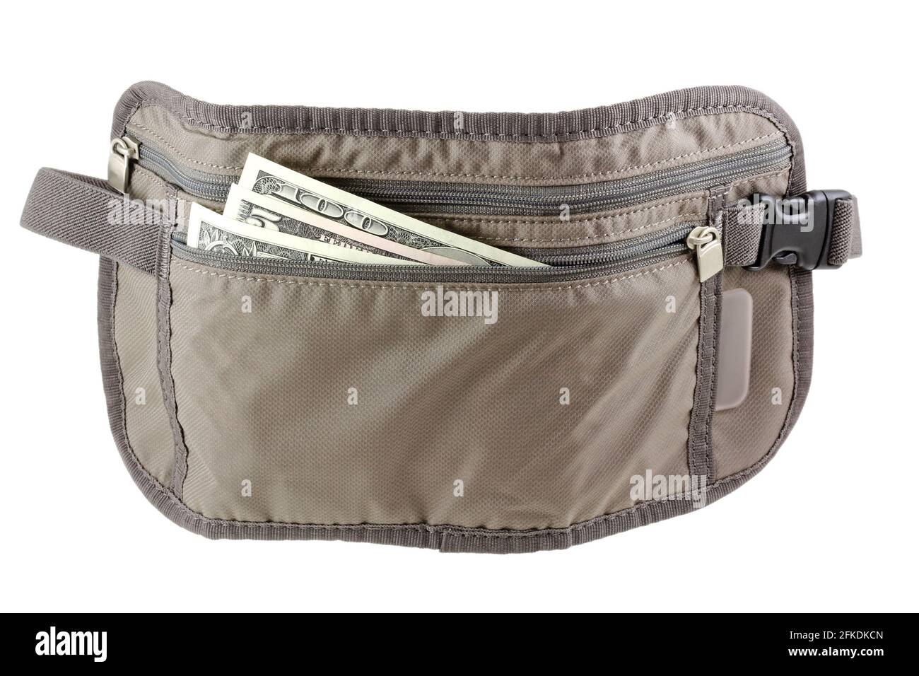 Diebstahlschutz Reisetasche, Hüfttasche, um Geld, Ticket und Pass zu verstauen, isoliert auf Weiß Stockfoto