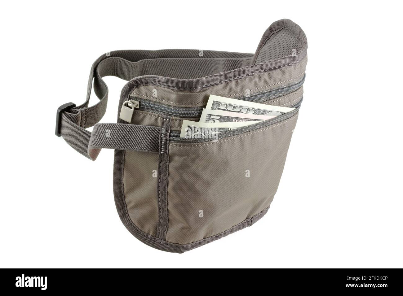 Diebstahlschutz Reisetasche, Hüfttasche, um Geld, Ticket und Pass zu verstauen, isoliert auf Weiß Stockfoto