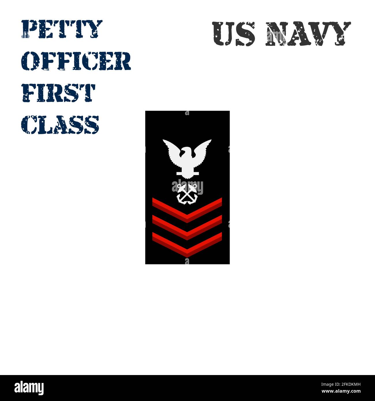 Realistische Vektor-Ikone des Armbands Chevron des Petty Officers First Class der US Navy. Stock Vektor