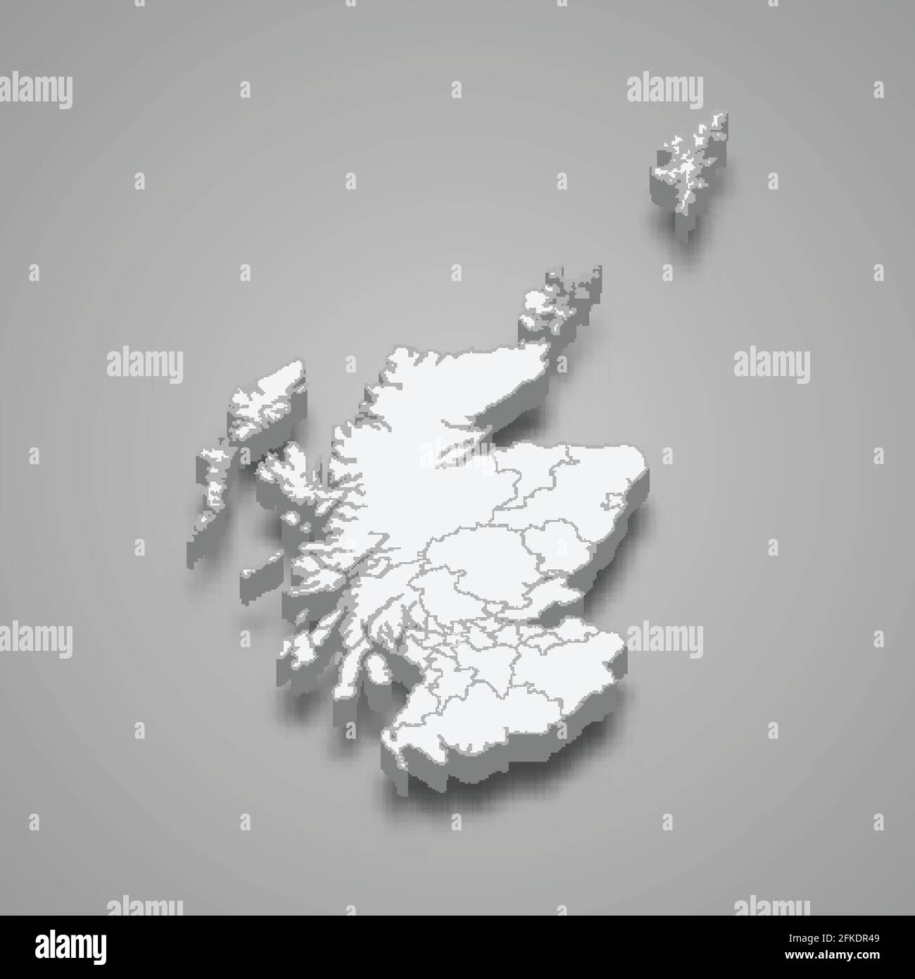 isometrische 3D-Karte von Schottland, isoliert mit Schattenvektordarstellung Stock Vektor