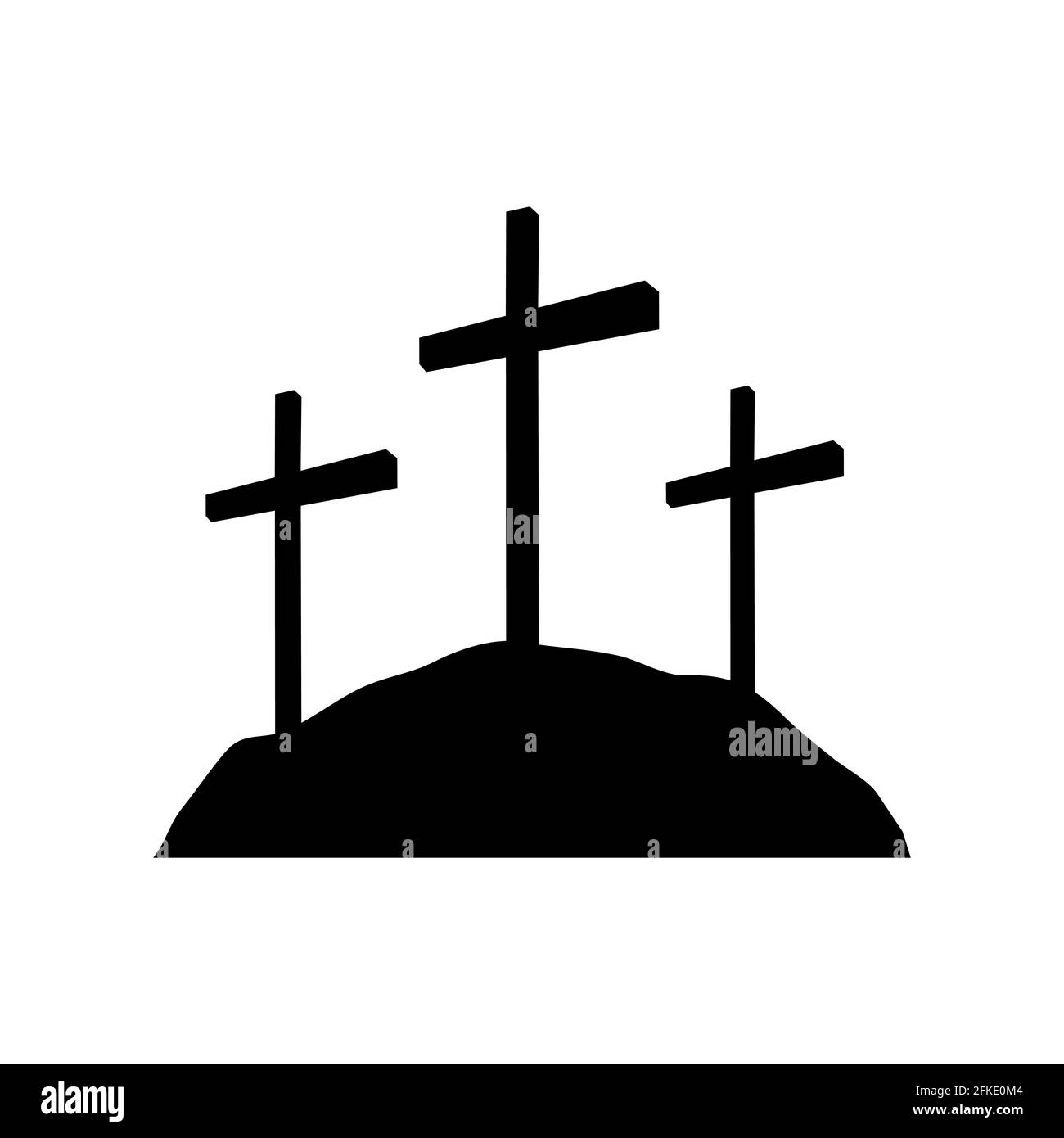 Golgatha Kreuze, Christentum Religion Symbol. Flache schwarze Vektorgrafik auf weißem Hintergrund. Stock Vektor