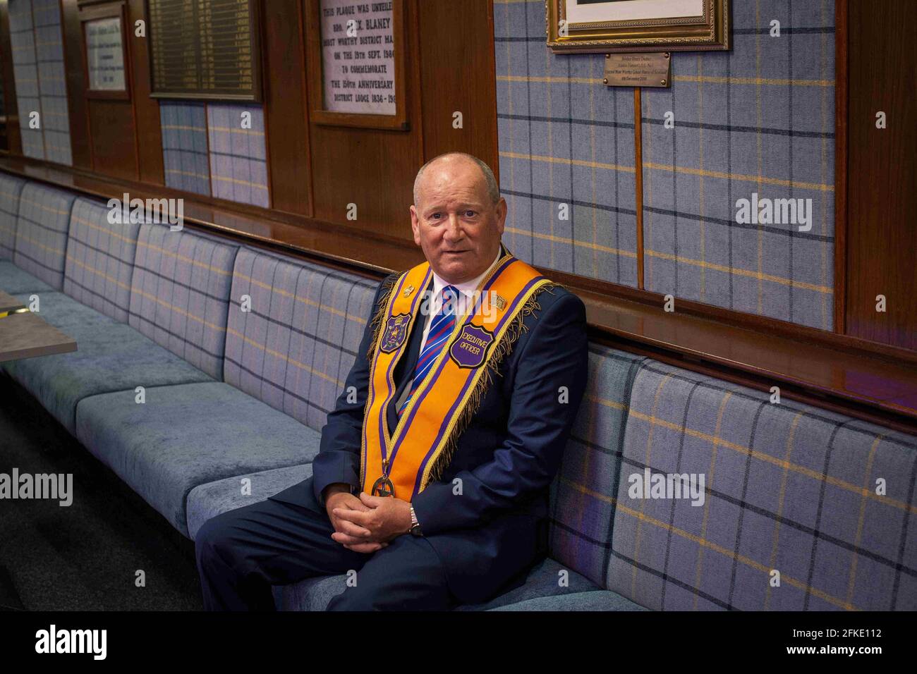 Ian Mc Neil vom Orange Order in der Orange Hall in Airdrie, Lanarkshire, Schottland, Großbritannien Stockfoto