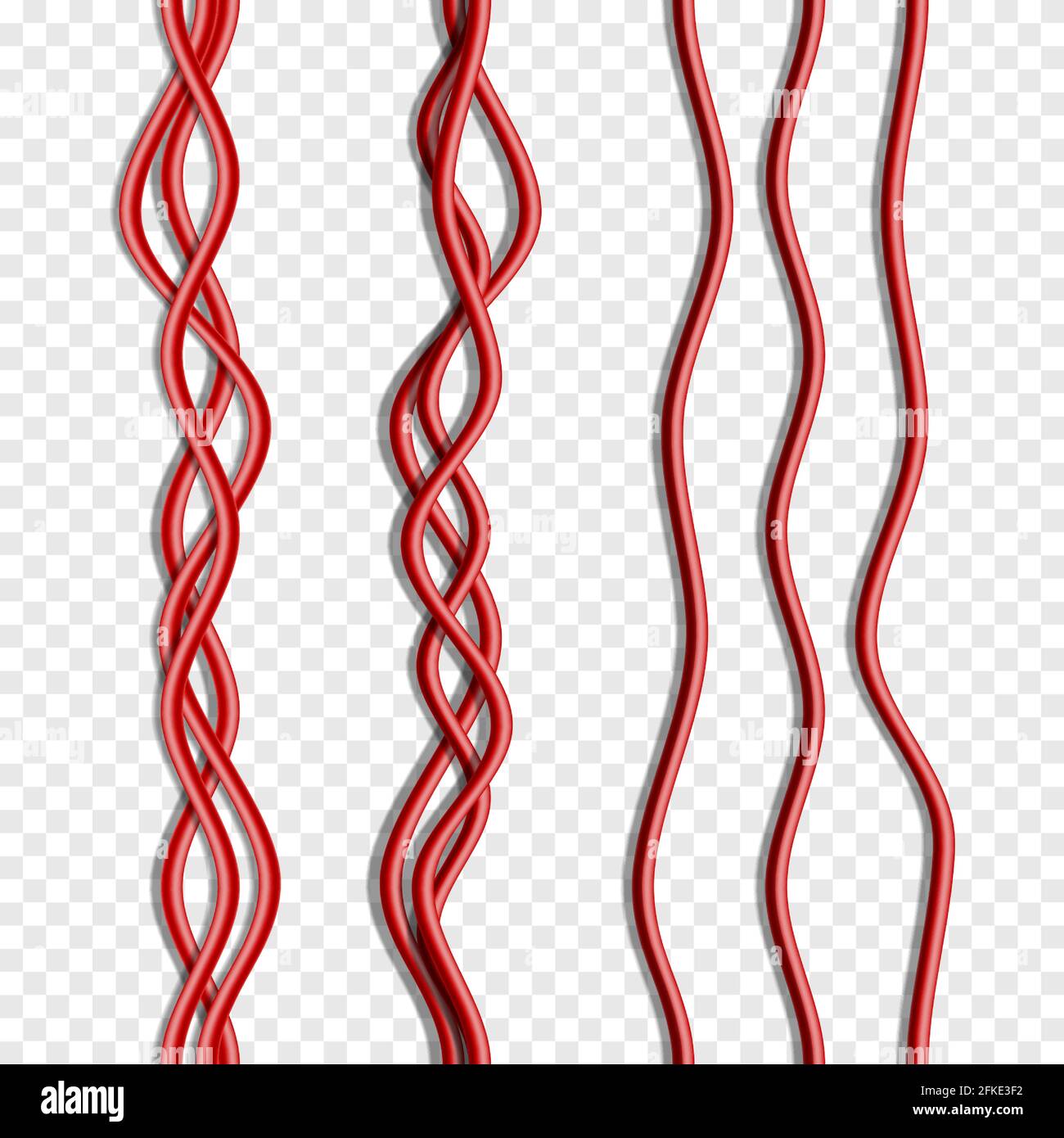 Vector realistische nahtlose rote Kabel isoliert auf weiß. Stock Vektor