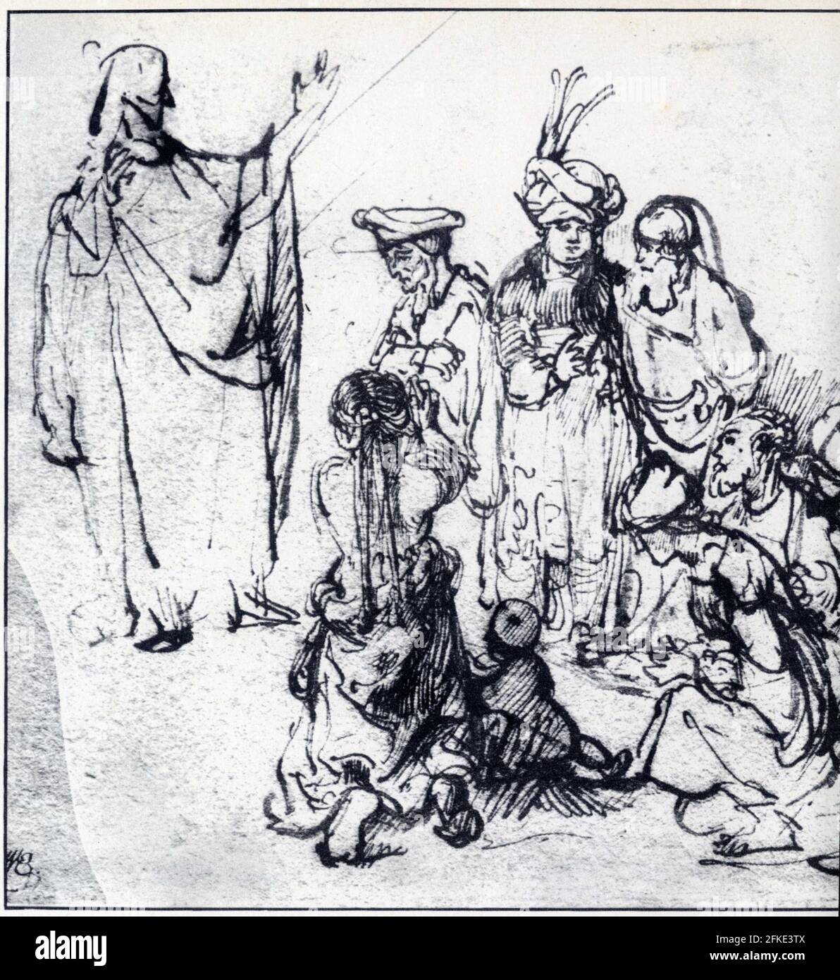 Rembrandt Harmenszoon van Rijn.Le premon sur la montagne.détail. Stockfoto