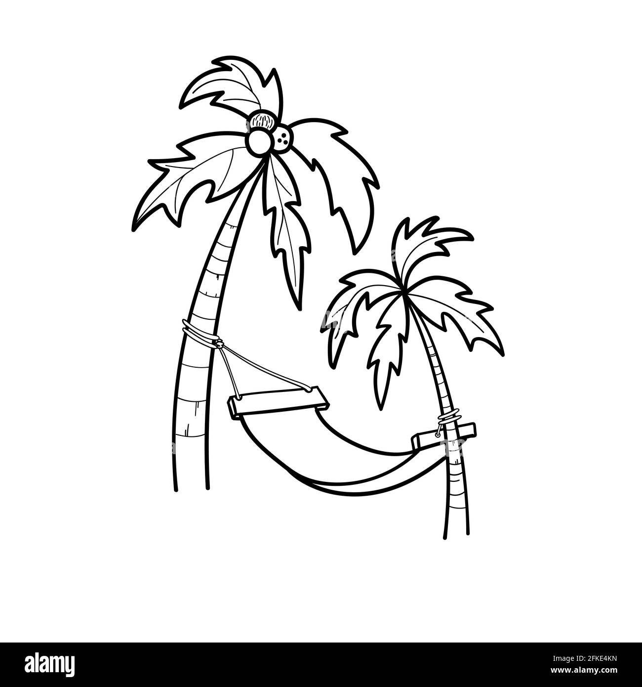 Kokospalmen, Hängematte, Insel-Doodle-Ikone Stock Vektor