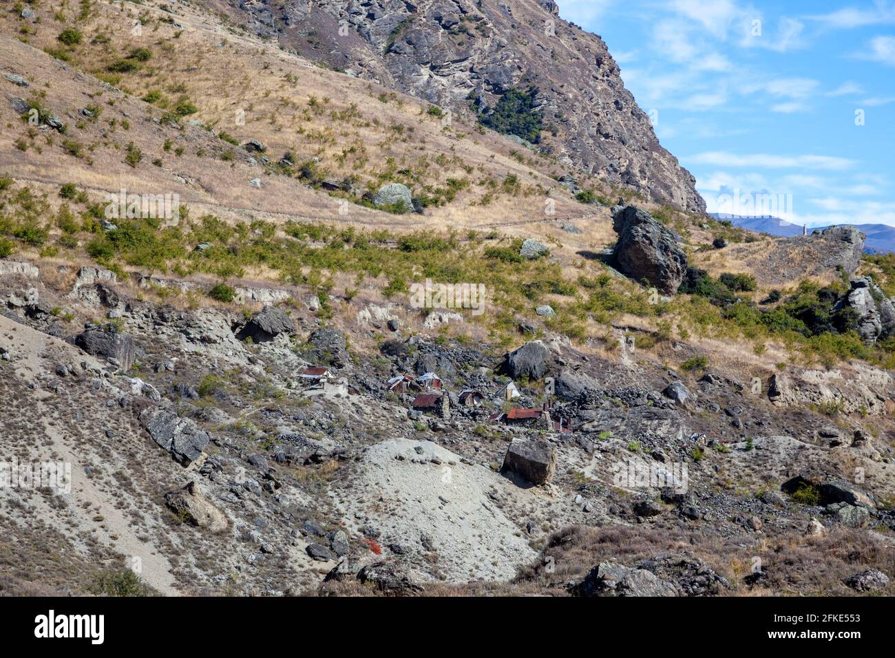 RIPPONVALE, ZENTRAL-OTAGO, NEUSEELAND - FEBRUAR 17 : Altes Goldbergbaugebiet von Ripponvale am Kawarau River in Neuseeland am 17. Februar 2012 Stockfoto