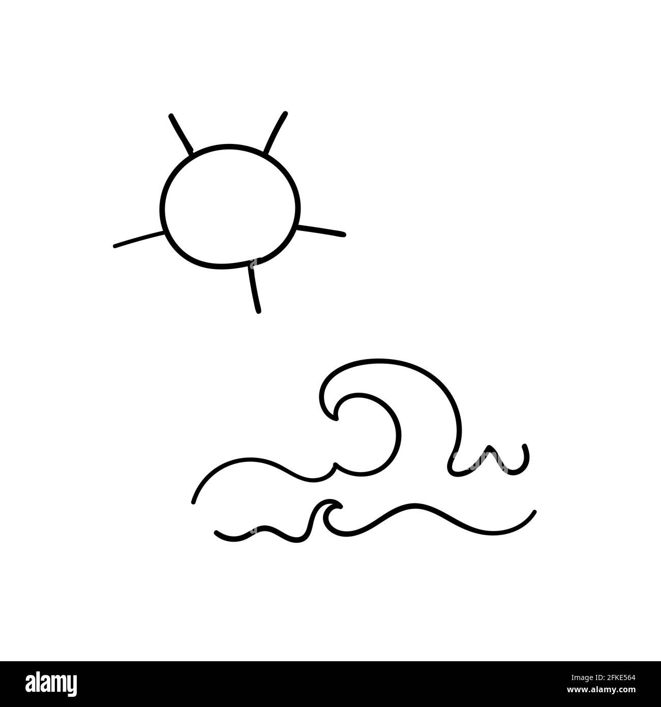 Sonne und Ozean Doodle Zeichnung Symbolvektor Stock Vektor