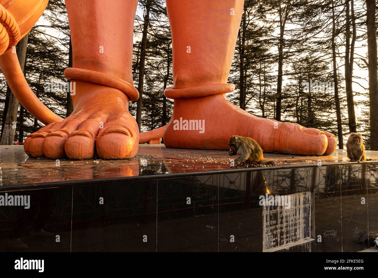 lord hanuman bei Jakhu mandir.33 m hohe Statue in der Nähe des Affentempels mit schönem natürlichen Hintergrund. Stockfoto