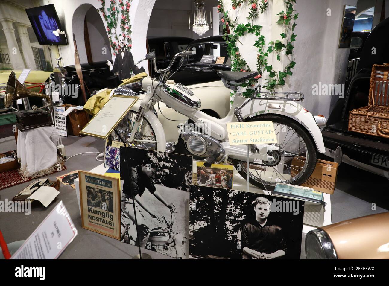 Das alte Moped von König Carl XVI im Motala Motor Museum, Motala, Schweden. Stockfoto