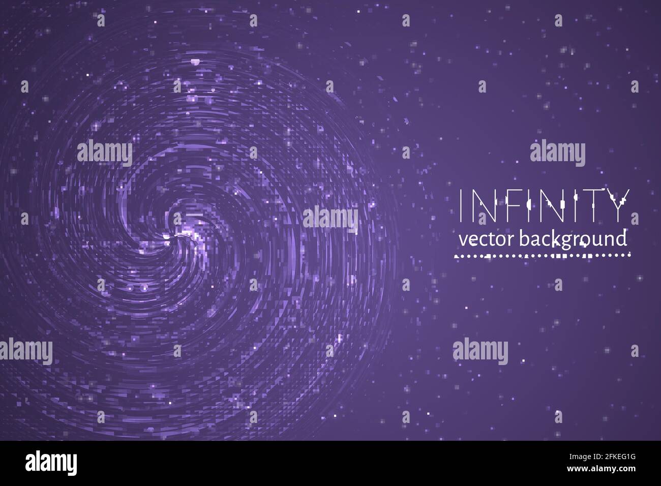 Ultravioletter gewellter Raumhintergrund. Glühende Spirale kosmisches Banner. Unendlich Vektorgrafik. Einfache Bearbeitung von Designvorlagen für Ihre Kunstwerke. Stock Vektor