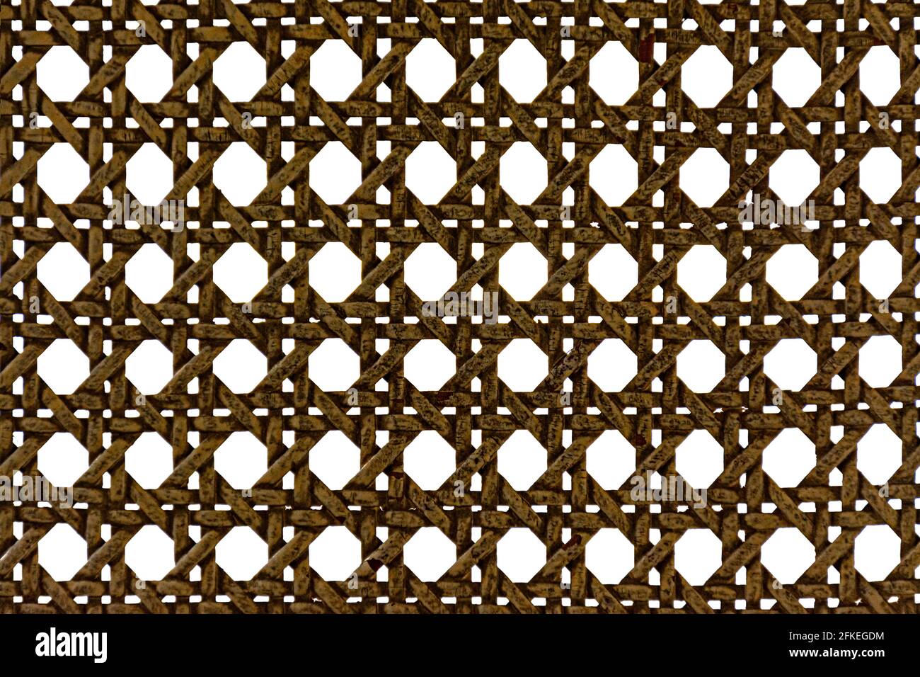 Weidenmuster in geometrischen Formen mit weißem Hintergrund gewebt Stockfoto