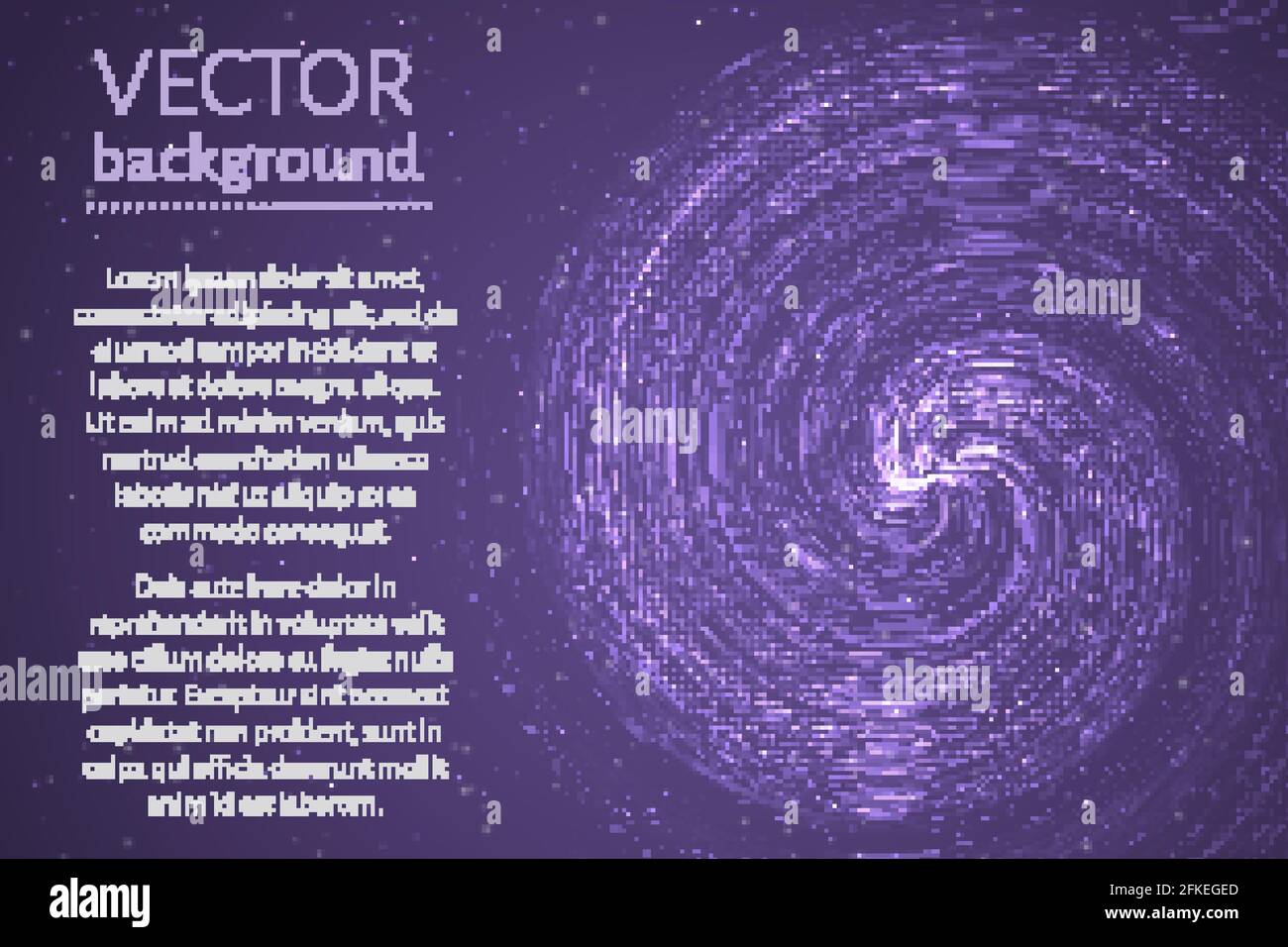 Ultravioletter gewellter Raumhintergrund. Glühende Spirale kosmisches Banner mit Beispieltext. Futuristische Vektorgrafik. Leicht zu bearbeitende Designvorlage für y Stock Vektor