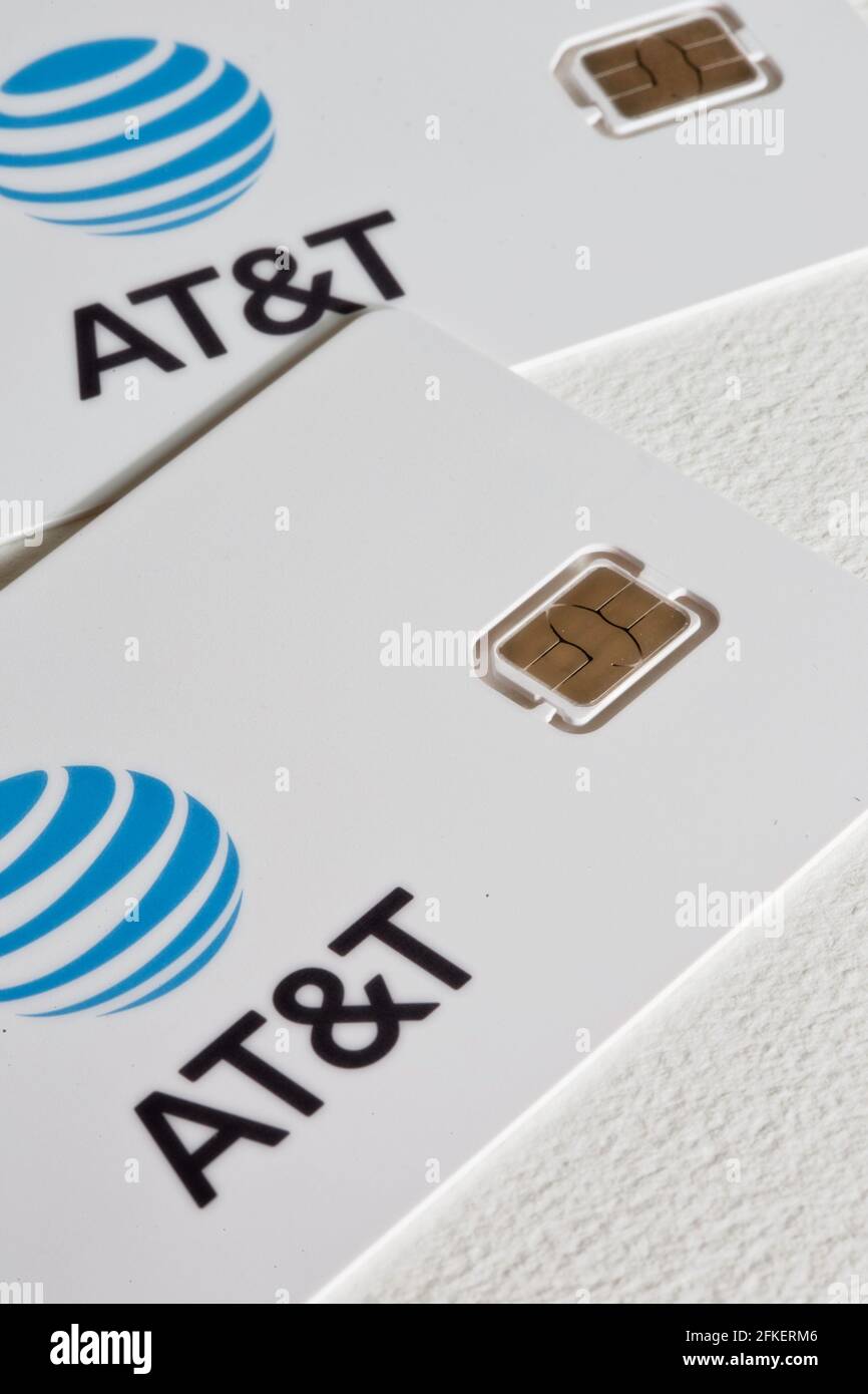 Nahaufnahme SIM-Karte mit AT&T-Logo, USA Stockfoto