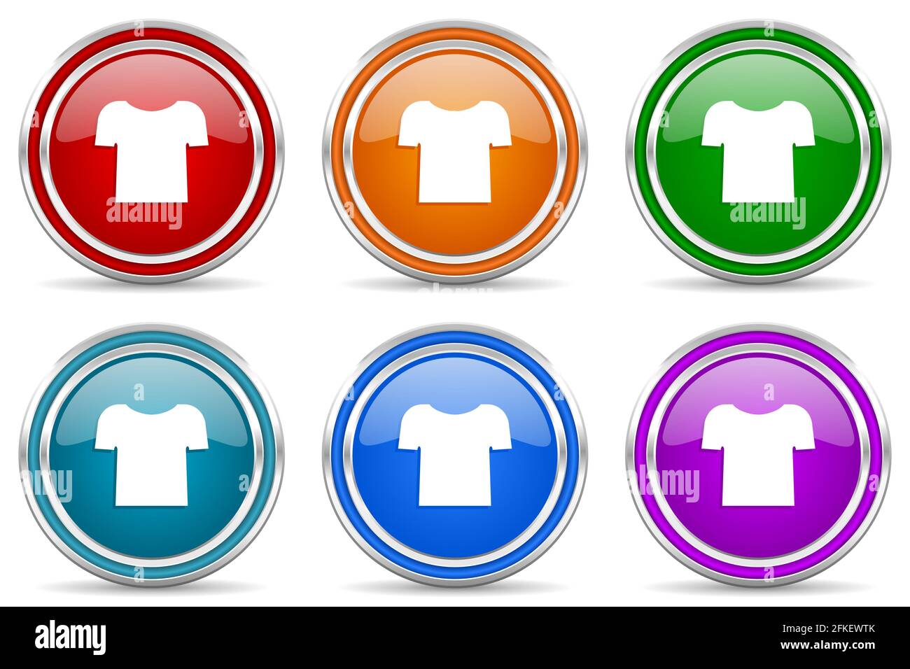 Shirt silber metallic glänzende Ikonen, Set von modernen Design-Tasten für Web-, Internet-und mobile Anwendungen in 6 Farben Optionen isoliert auf weißem Hintergrund Stockfoto