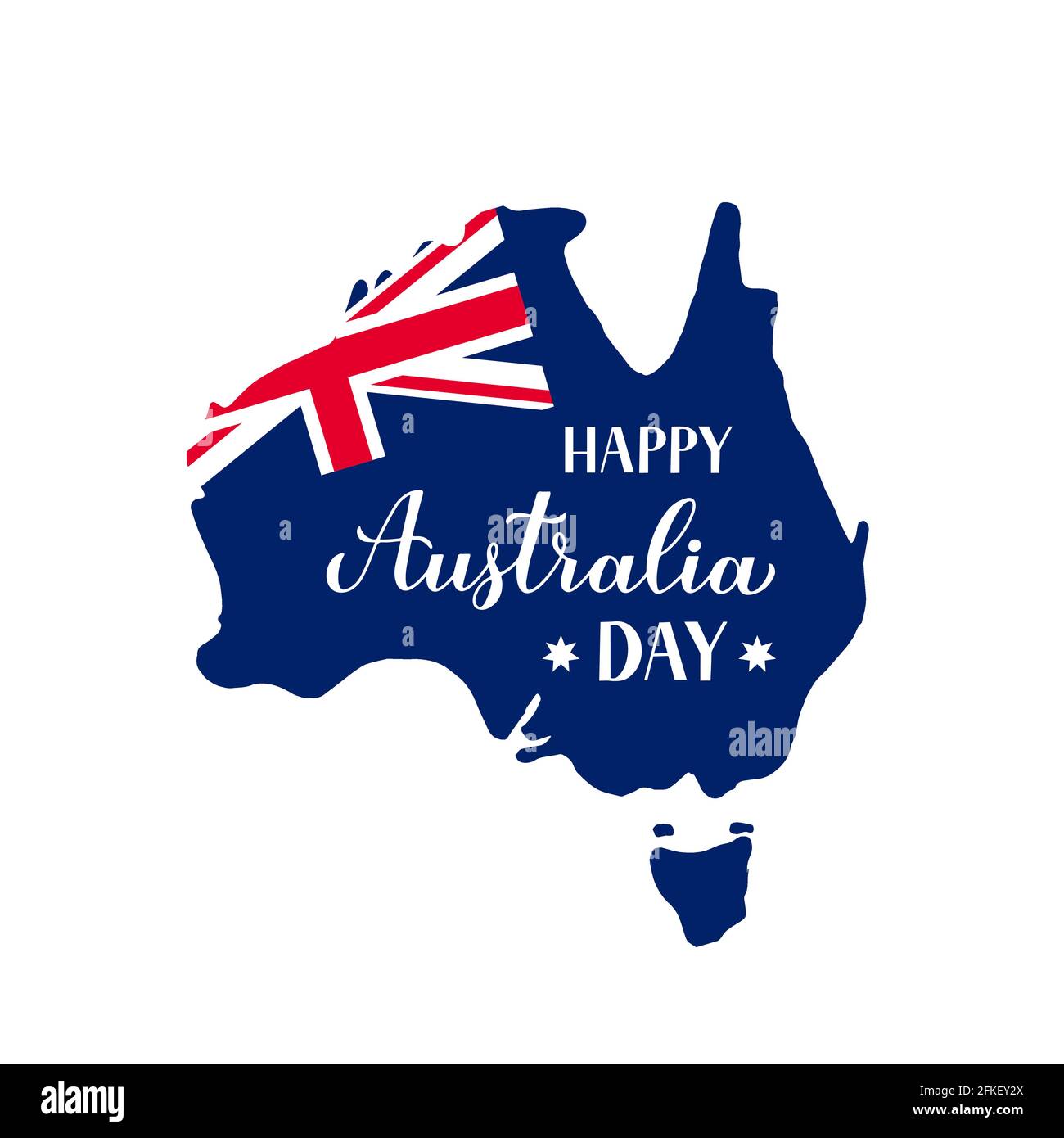 Happy Australia Day Kalligraphie Handschriftzug mit australischer Karte und Flagge isoliert auf weißem Hintergrund. Einfache Bearbeitung von Vektorvorlagen für Banner, Typ Stock Vektor