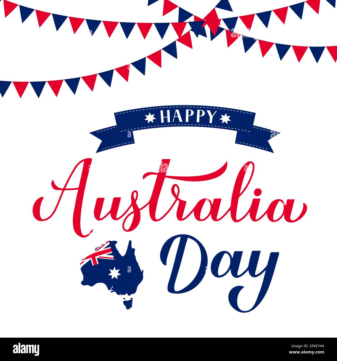 Happy Australia Day Kalligraphie Handschriftzug mit australischer Karte und Flagge isoliert auf weißem Hintergrund. Einfache Bearbeitung von Vektorvorlagen für Banner, Typ Stock Vektor