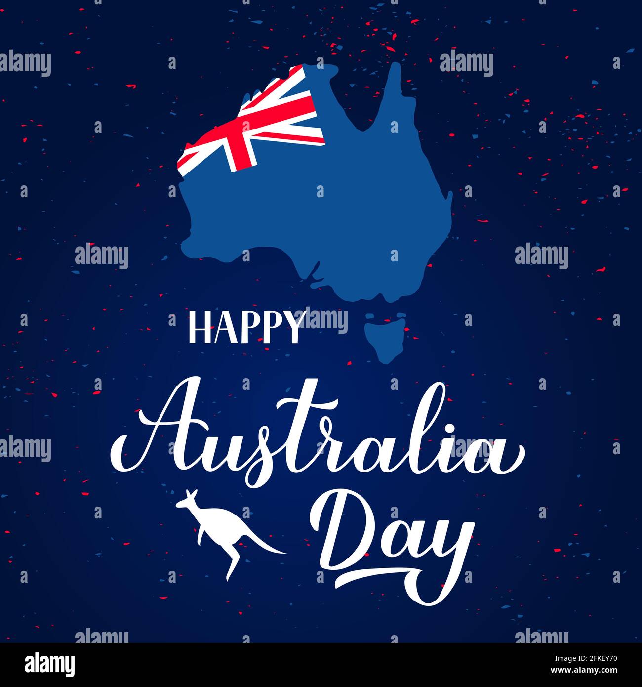Happy Australia Day Kalligraphie-Handschriftzug mit und Silhouette eines Känguruhs, einer australischen Karte und Flagge. Einfache Bearbeitung von Vektorvorlagen für Banner, ty Stock Vektor