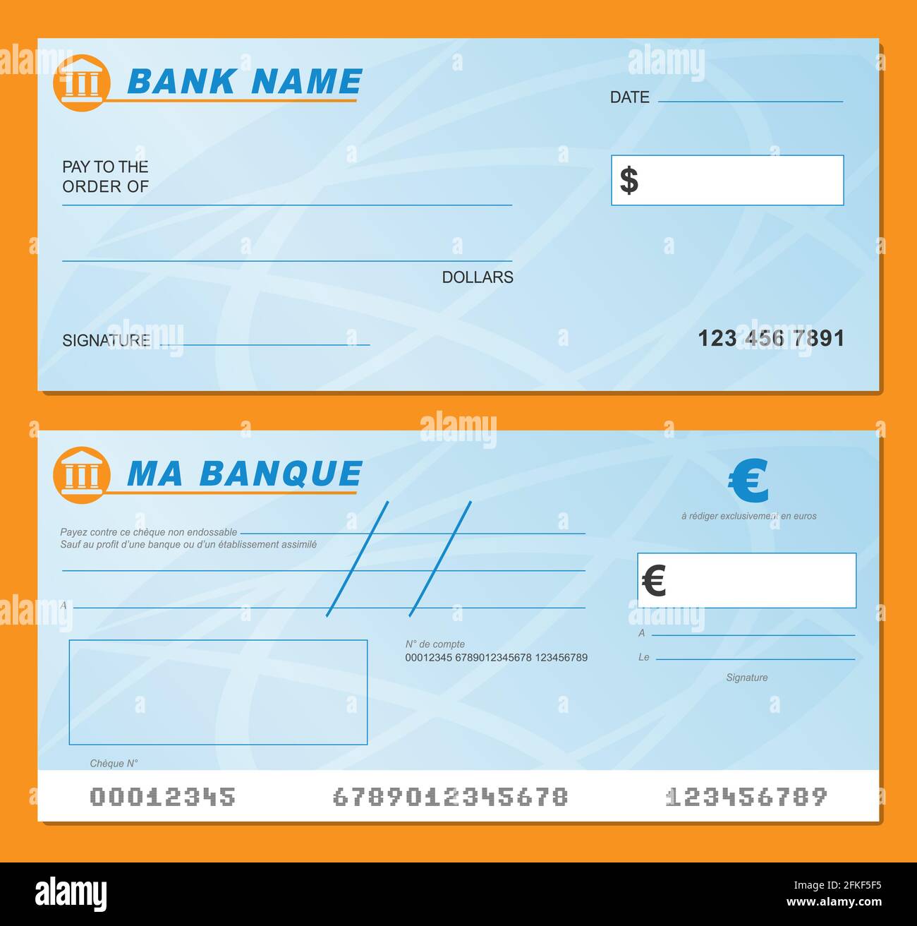 Vektordarstellung eines leeren Bankschecks isoliert Stock Vektor