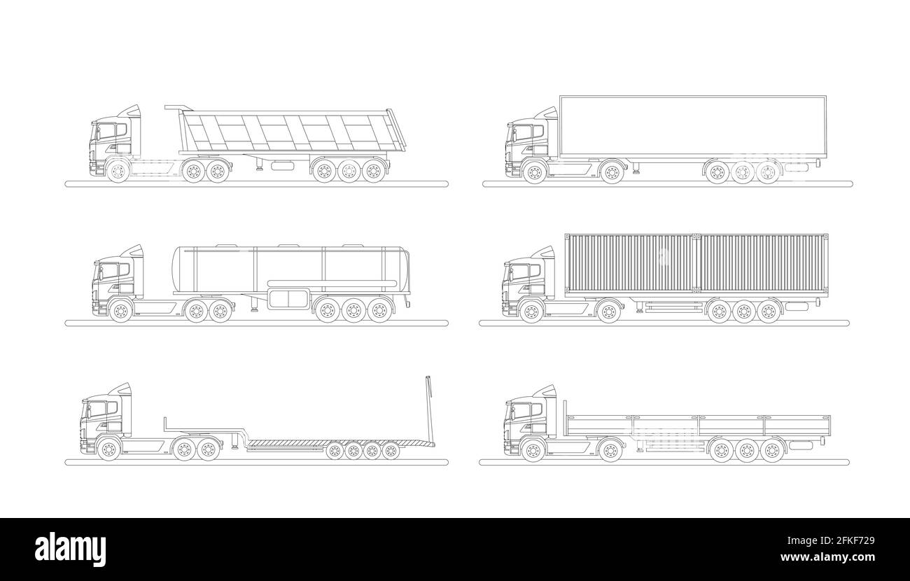 Eine Reihe von Bildern eines modernen europäischen LKWs Stock Vektor