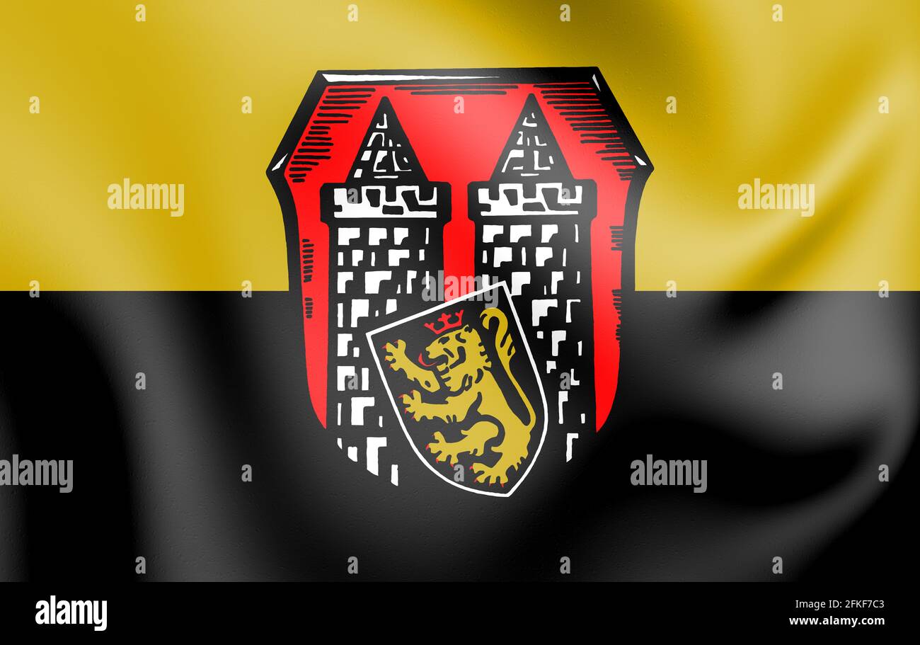 3D Flagge von Hof (Bayern), Deutschland. 3D-Illustration. Stockfoto