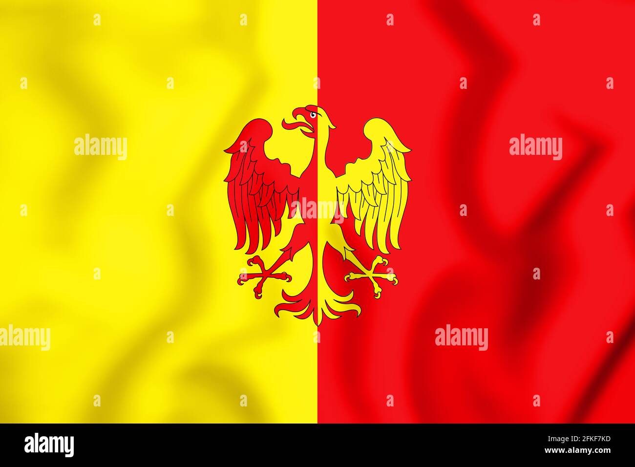 3D-Flagge von Tubize (Provinz Wallonisch-Brabant), Belgien. 3D-Illustration. Stockfoto