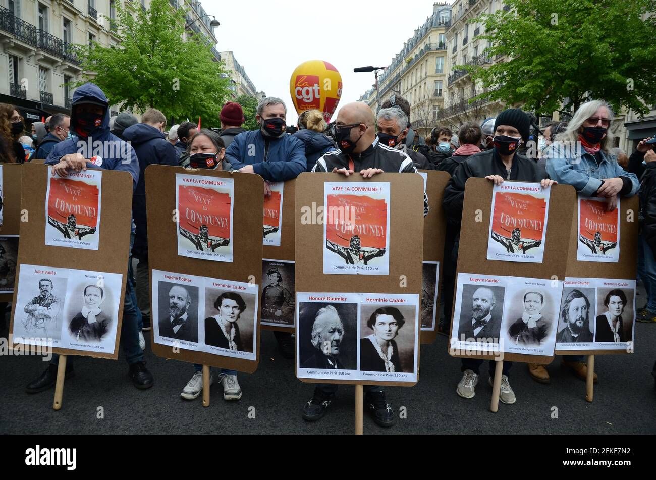 Mai-Parade in Paris, in einem Klima der Spannung von Anfang an. Blackbocks' verhinderte den reibungslosen Ablauf des marsches der Gewerkschaften trotz Polizei Stockfoto