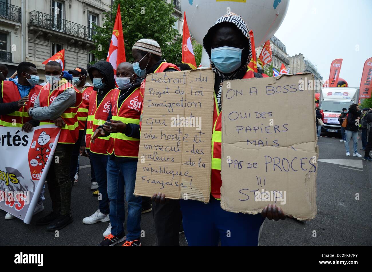 Mai-Parade in Paris, in einem Klima der Spannung von Anfang an. Blackbocks' verhinderte den reibungslosen Ablauf des marsches der Gewerkschaften trotz Polizei Stockfoto