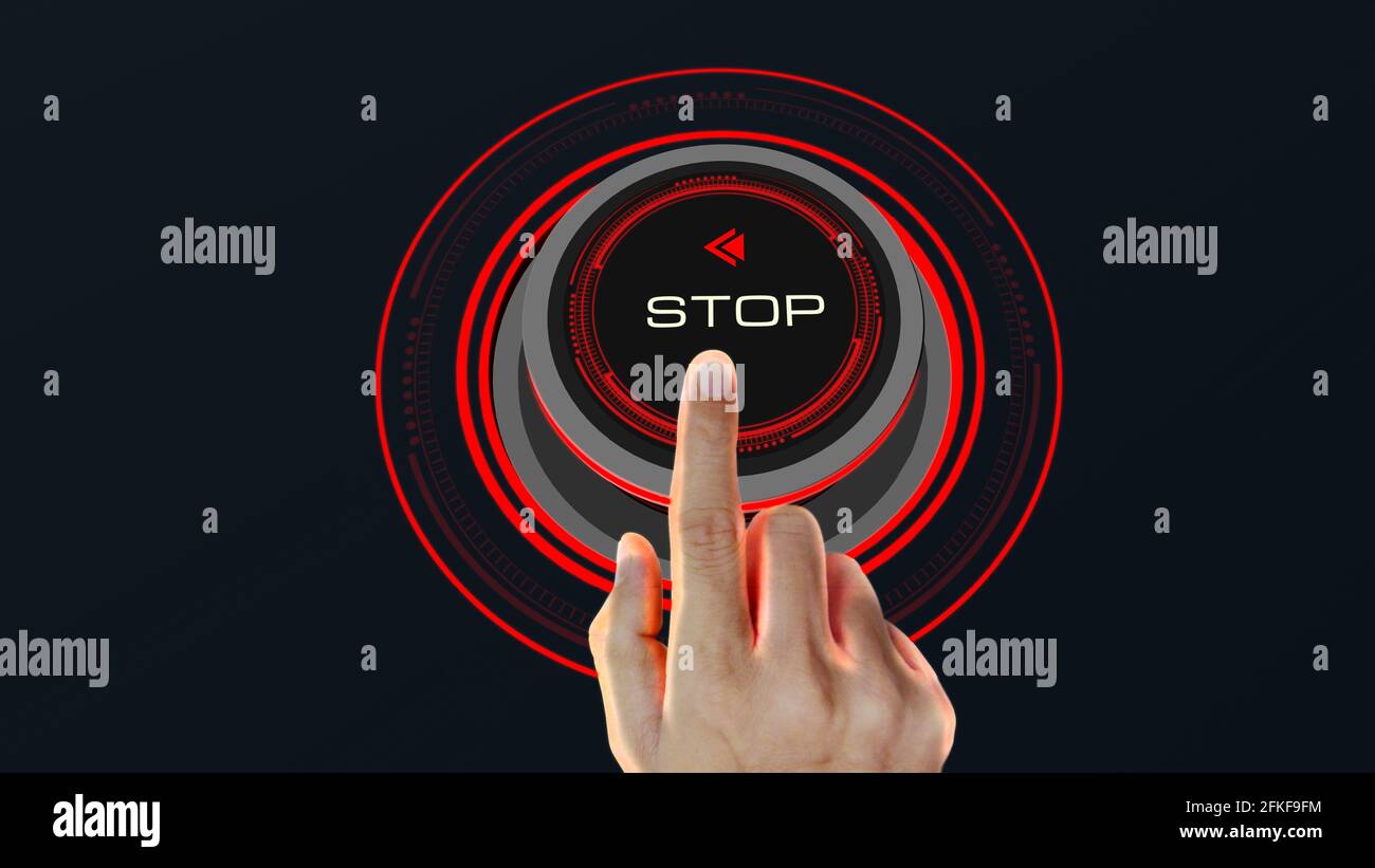 Start Stop-Taste Konzept mit Fingertouch-Taste ändern Start Zum Anhalten und Rückwärtsfahren Stockfoto