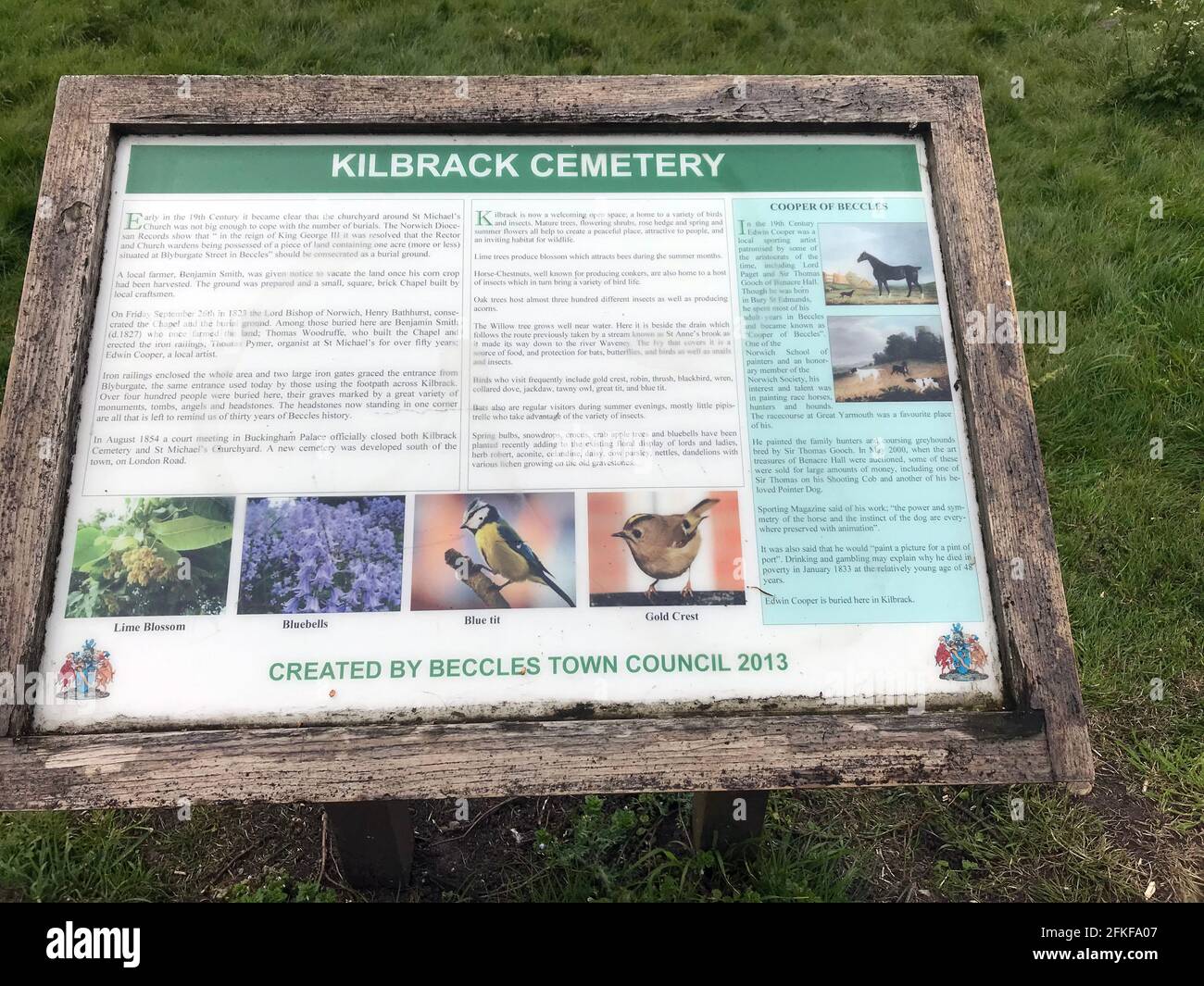 Gedenknotizen für das Naturschutzgebiet Kilbrack beccles suffolk england über Naturgebiet und Künstler edwin cooper Stockfoto
