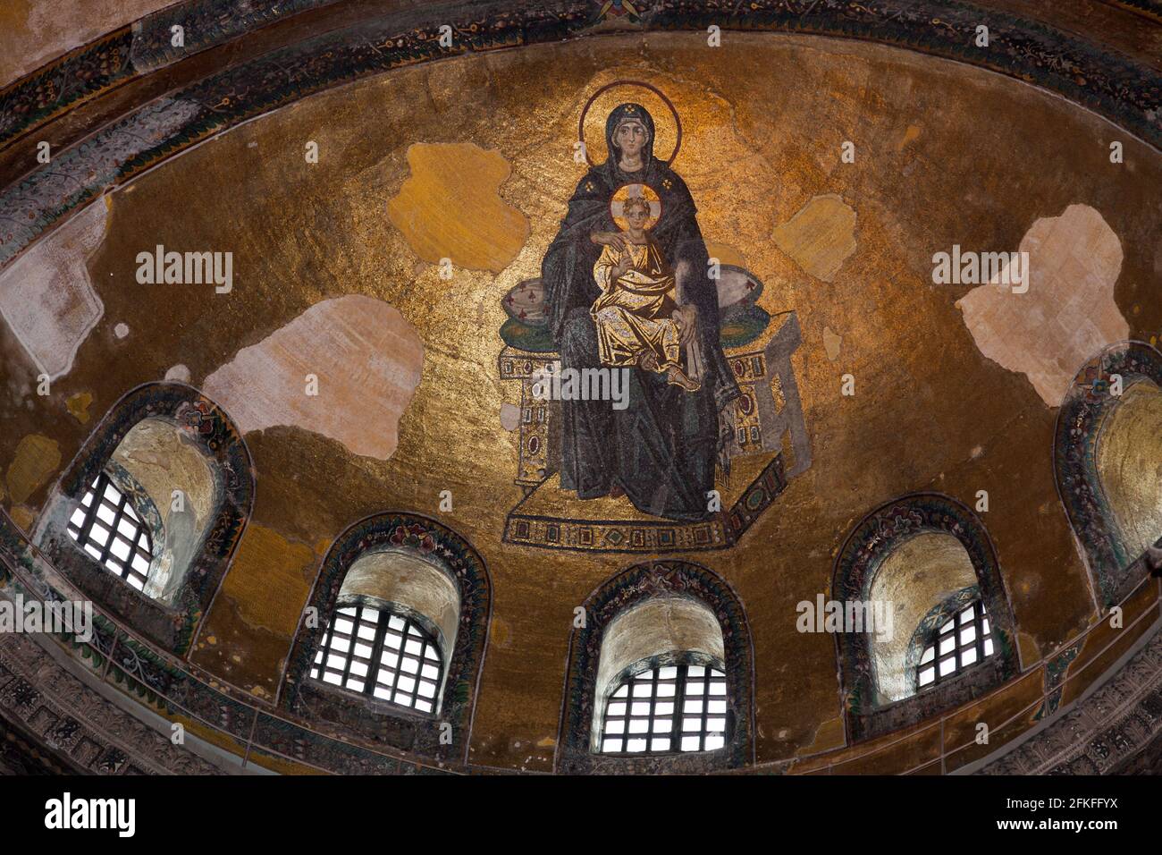 Mosaik der Jungfrau und des Christkindes in der Hagia Sophia Moschee, Istanbul Stockfoto