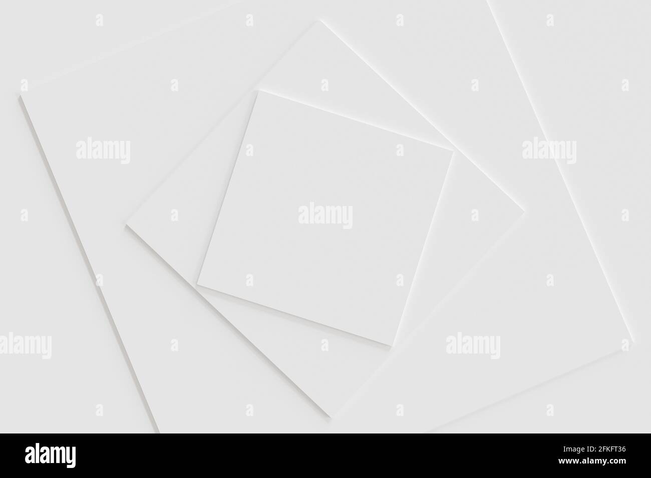 Abstrakt geometrische weiße Hintergrund mit quadratischen Papierkarten mit Textur. 3D-Rendering-Illustration. Stockfoto