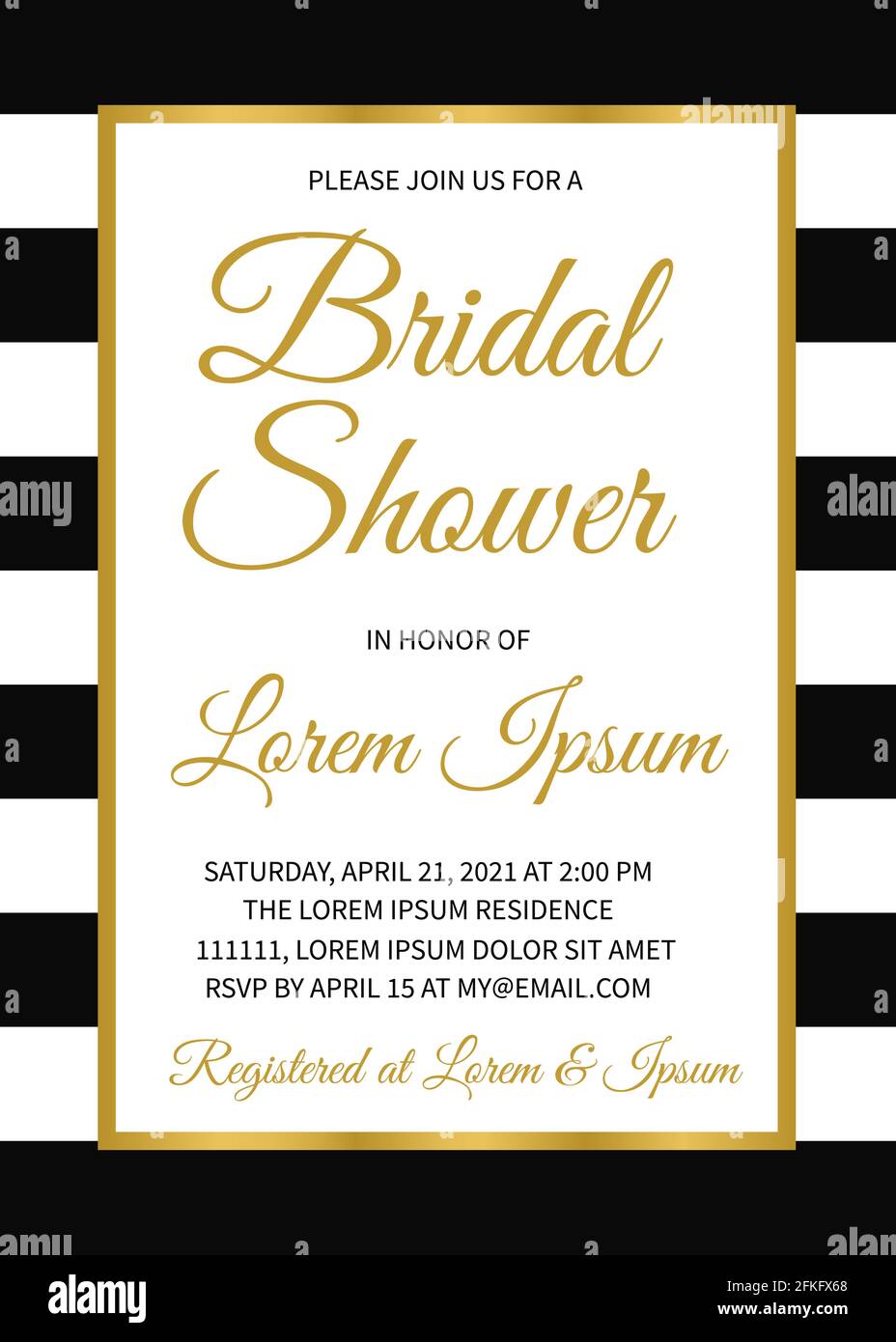 Einladungskarte für die Brautdusche. Klassische Hochzeitsfeier Einladung. Hochzeitspapier. Einfache Bearbeitung von Vektorvorlagen für Ihre Designprojekte. Stock Vektor