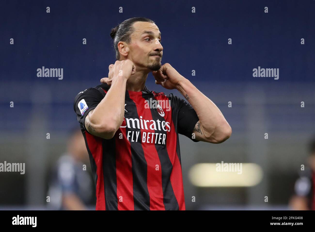 Mailand, Italien, 1. Mai 2021. Zlatan Ibrahimovic vom AC Mailand reagiert während des Serie-A-Spiels bei Giuseppe Meazza, Mailand. Bildnachweis sollte lauten: Jonathan Moscrop / Sportimage Kredit: Sportimage/Alamy Live News Stockfoto