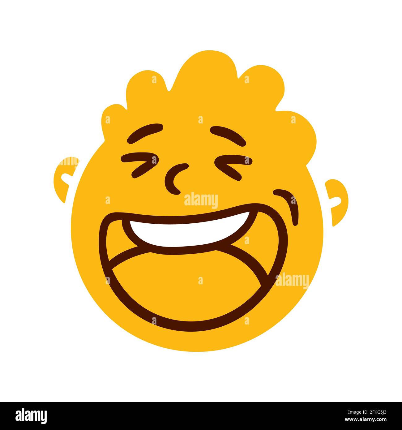 Rundes, abstraktes Gesicht mit fröhlichen Emotionen. Fröhlich lächelnder Emoji-Avatar. Porträt eines jubelenden Mannes. Cartoon-Stil. Vektor-Illustration mit flachem Design. Stock Vektor