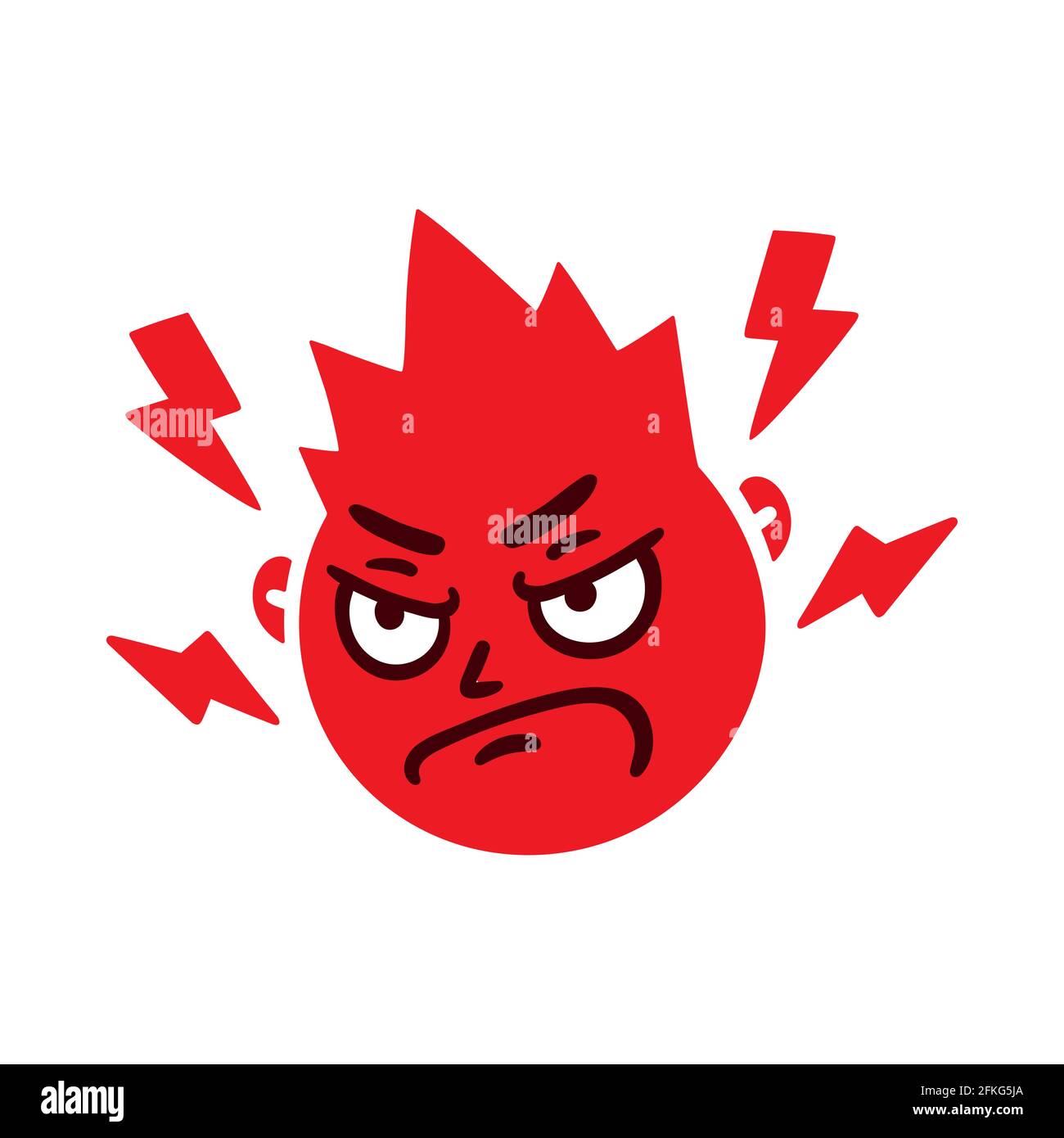 Rundes, abstraktes Gesicht mit wütender Emotion. Verrückter Emoji-Avatar. Porträt eines mürrischen Mannes. Cartoon-Stil. Vektor-Illustration mit flachem Design. Stock Vektor