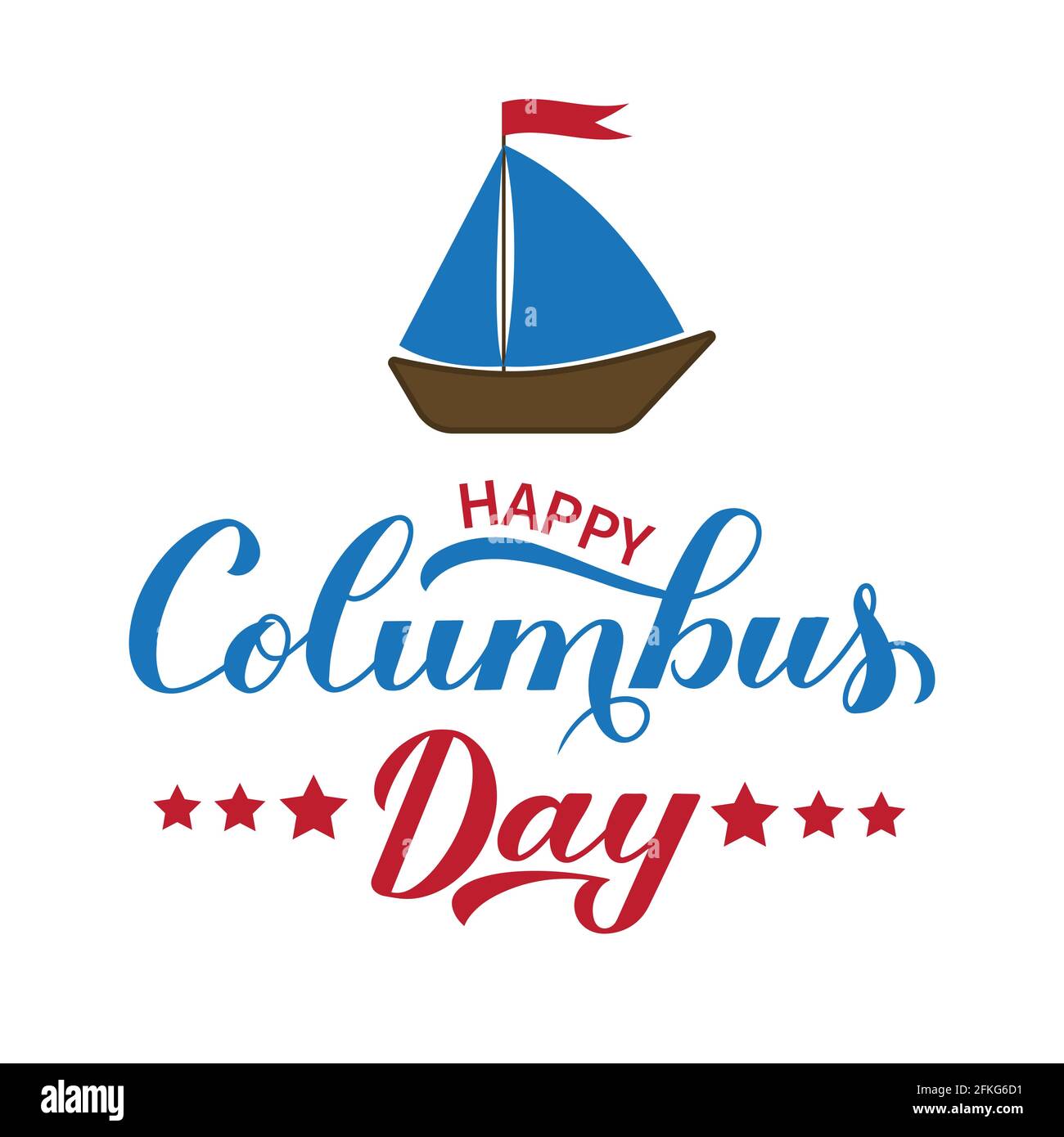 Happy Columbus Day Kalligraphie Handschriftzug mit Boot isoliert auf weiß. Amerika entdecken Urlaub Typografie Poster. Einfache Bearbeitung der Vektorvorlage für Stock Vektor