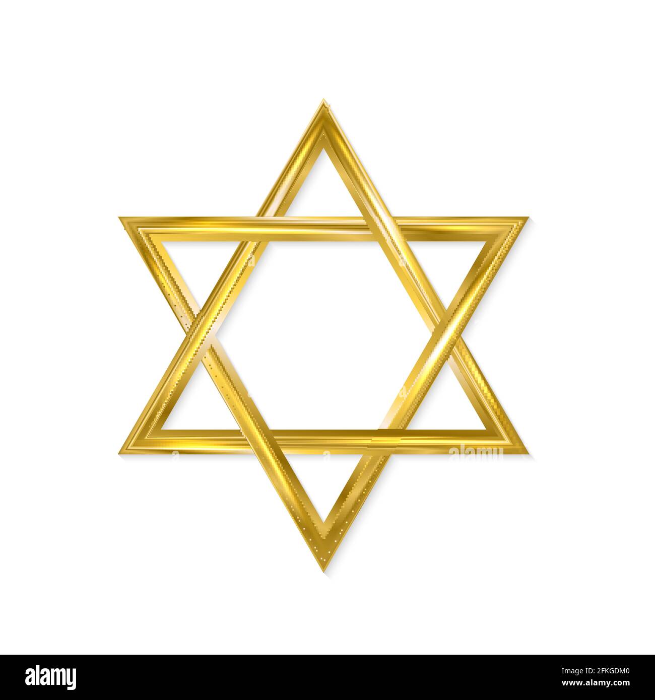 Jüdischer Davidstern. Goldener sechszackiger Stern isoliert auf weißem Hintergrund. 3d realistische sechseckige Figur. Gold Magen David. Vektorsymbol. Einfach zu bearbeiten Stock Vektor