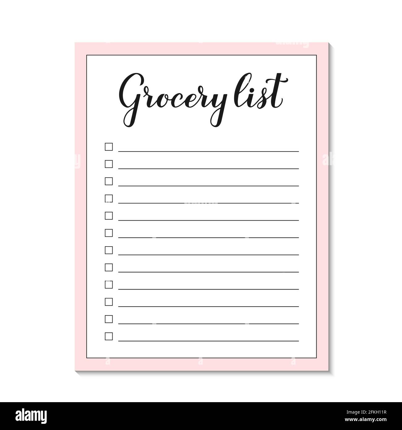 Lebensmittelliste Papierseite. Vorlage für Einkaufslistenblatt Within Blank Grocery Shopping List Template