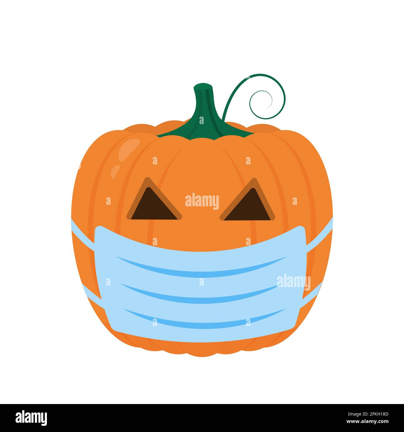 Halloween Kürbis tragen Schutzmaske Symbol auf weiß isoliert. Niedliche Cartoon Jack-o -Laterne. Coronavirus covid-19 Pandemie. Halloween 2020 Party de Stock Vektor