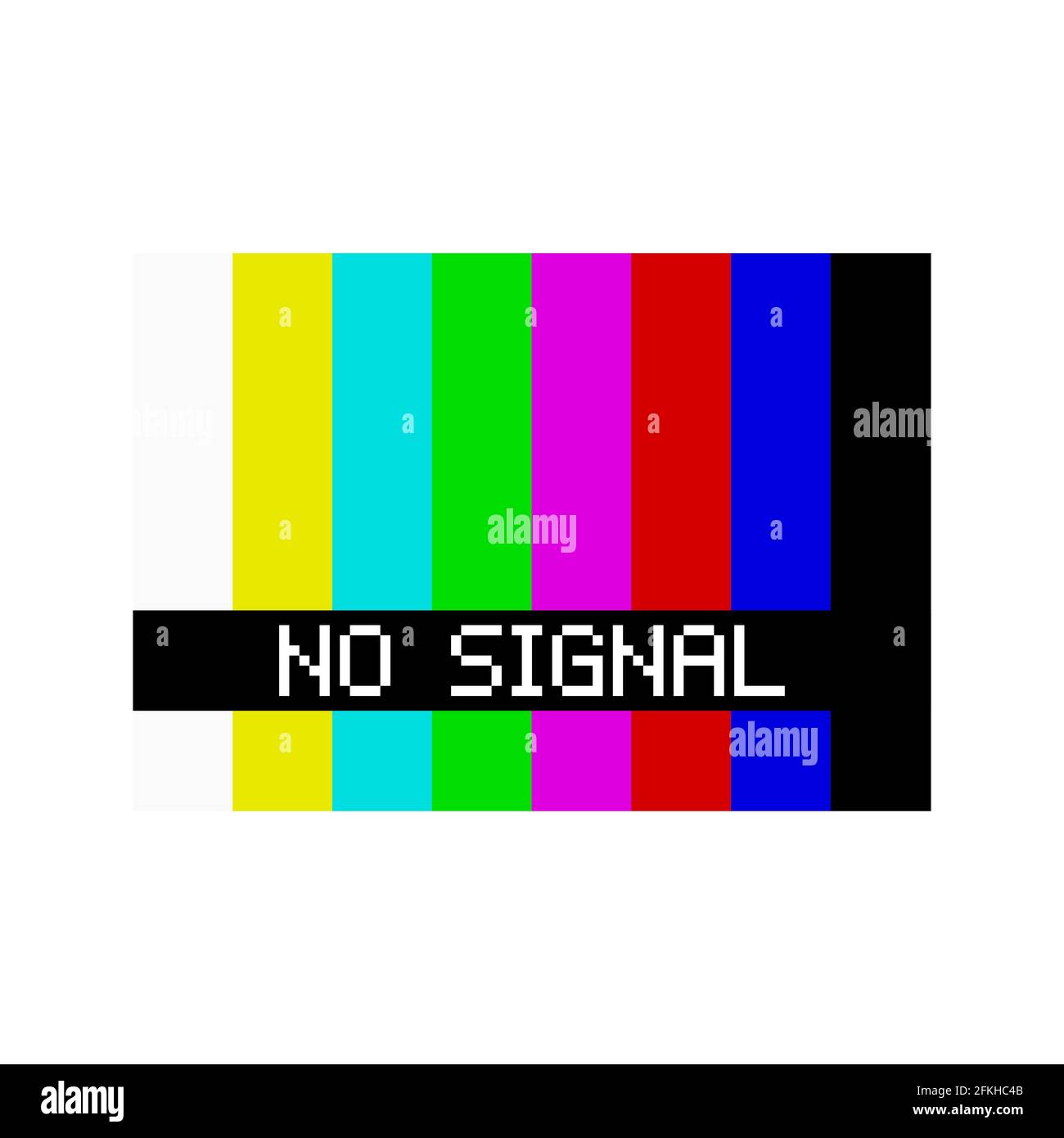 Alter Fernseher, kein Signalbildschirm. Testspektrummuster „kein Signal TV“. Flache Abbildung isoliert auf Weiß. Stockfoto